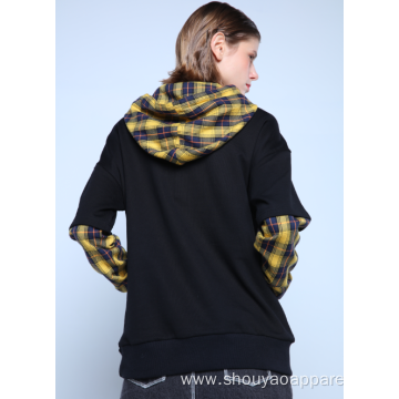 CONTRASTING CHECKED WITH POUCH POCKET HOODIE